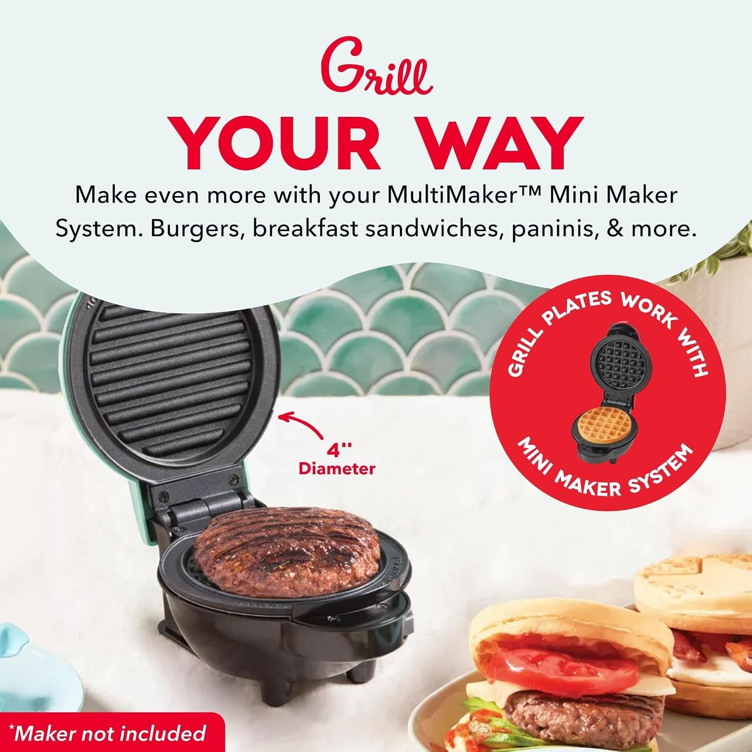 Nonstick Removable Grill Plates Mini Maker Two Cooking Plates Dishwasher Safe US