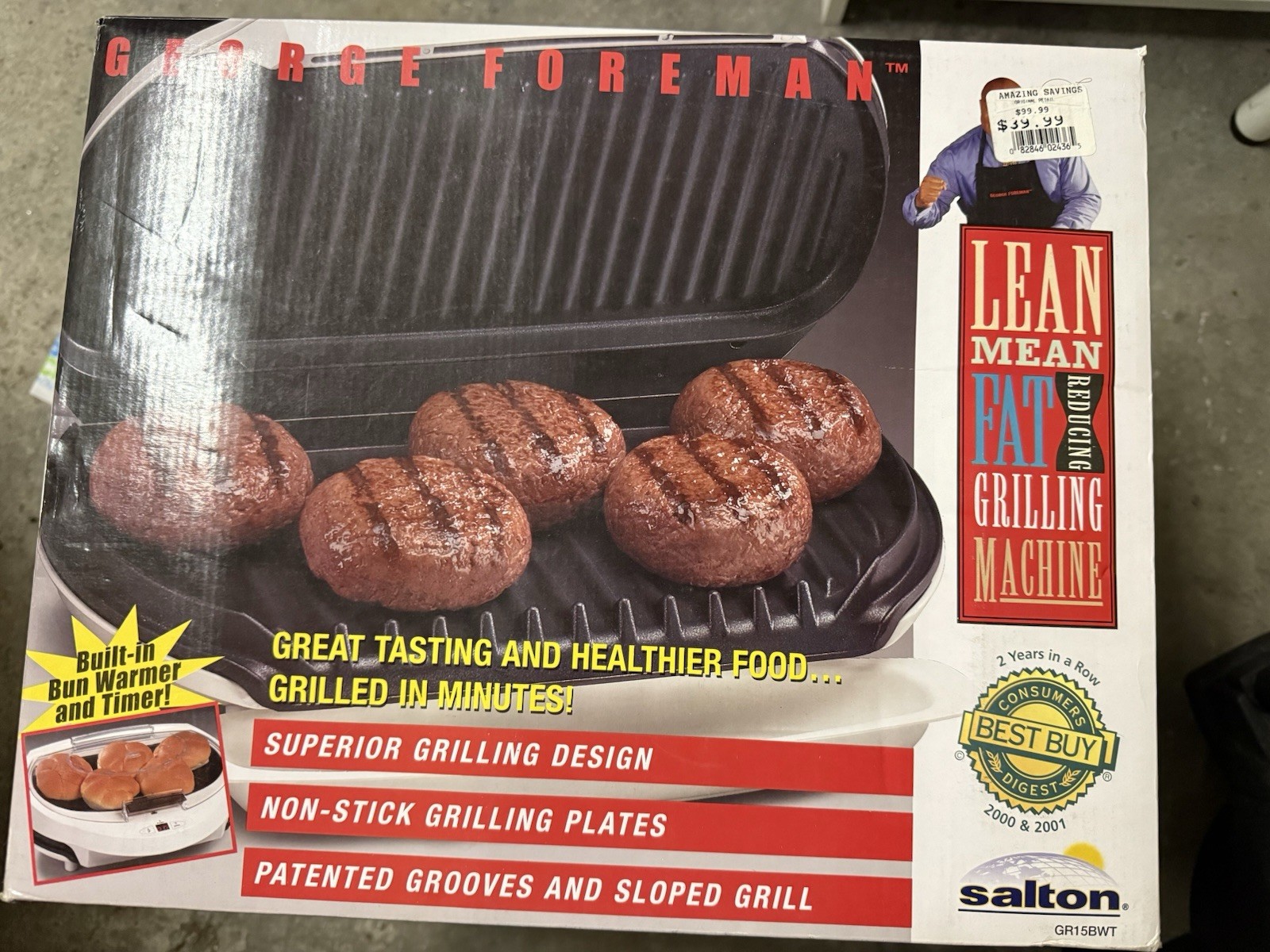 Brand New George Foreman GR-15 Lean Mean Fat Reducing Grilling Machine NOS