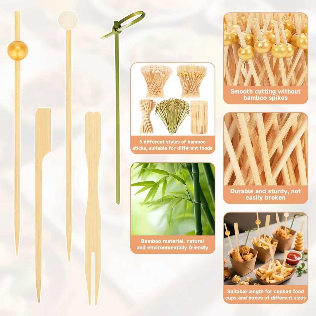 500PCS Eco-Friendly Bamboo Skewers | 4.7″ Cocktail Picks for Appetizers & Charcu