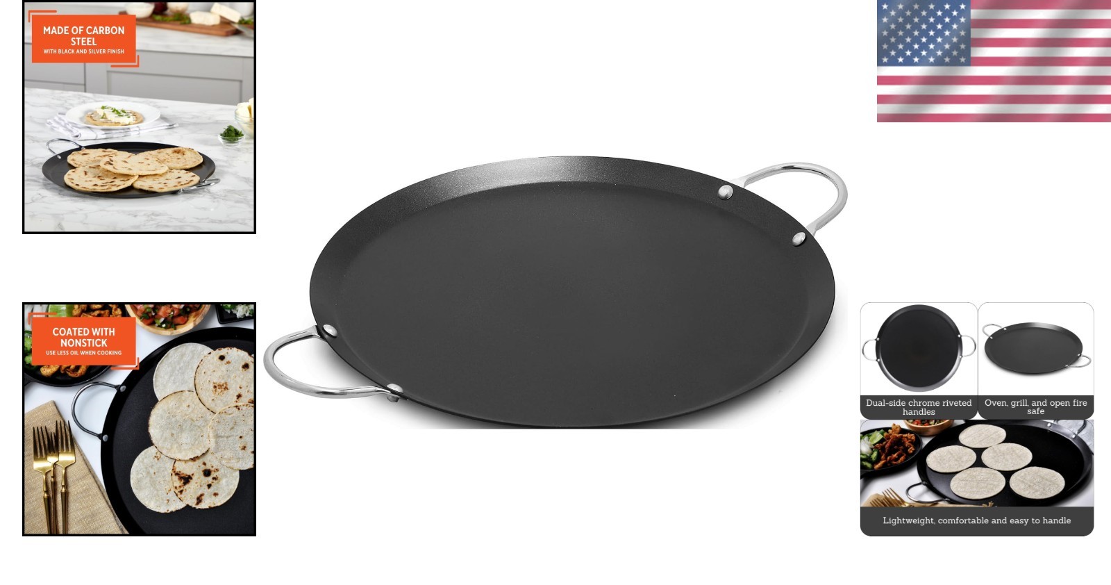 13.5-Inch Carbon Steel Nonstick Comal with Metal Handles – Versatile Cookware