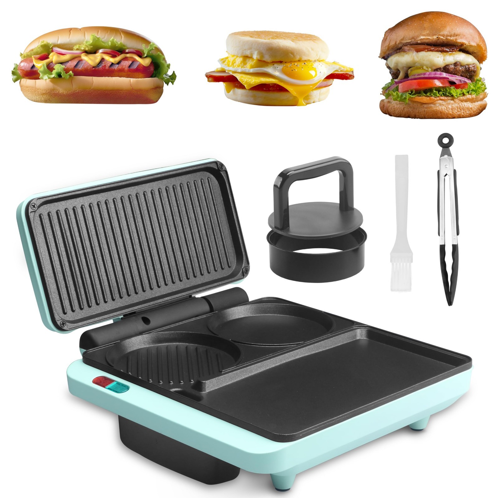 3-in-1 Breakfast Sandwich Maker & Electric Griddle, Nonstick Grill Combo, Egg Mu