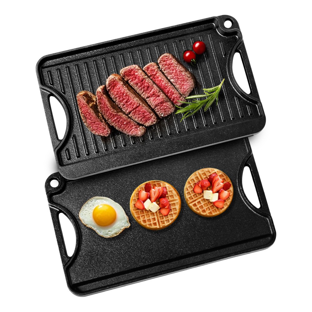 14×8.5 Inch Reversible Cast Iron Grill Griddle Pan Pre-Seasoned BBQ Cookware