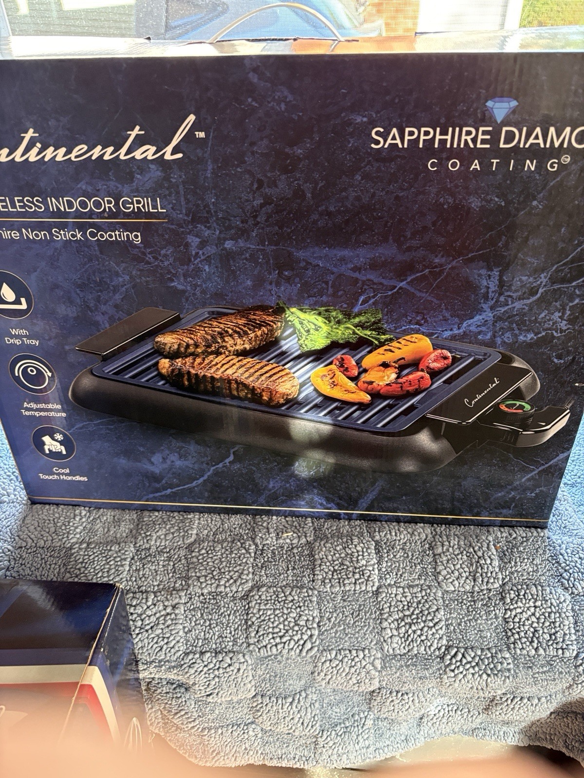 NEW in box- Continental SMOKELESS INDOOR GRILL-Sapphire Diamond NonStick Coating