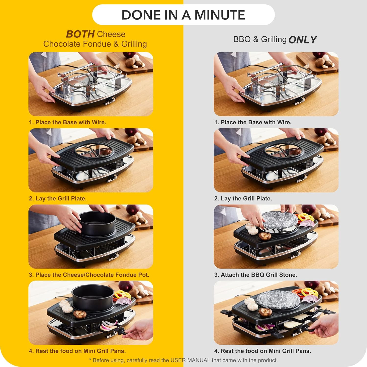 Electric Raclette BBQ Grill & Fondue Set for 8 – Perfect for Parties!