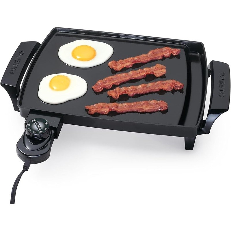 Compact Electric Griddle Nonstick Cooking Surface W/ Grease Tray PFAS Free New