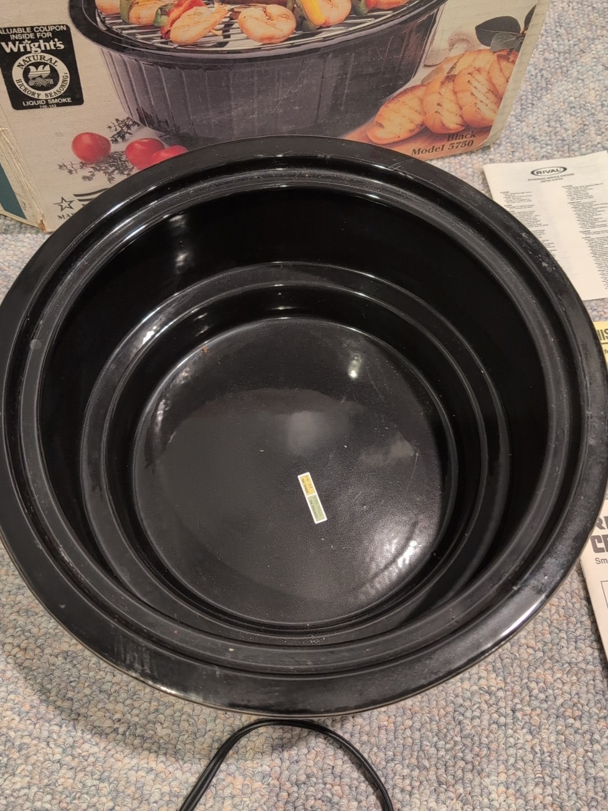 Vintage RIVAL Crock Grill Smokeless Indoor Electric Model 5750 Black Stoneware