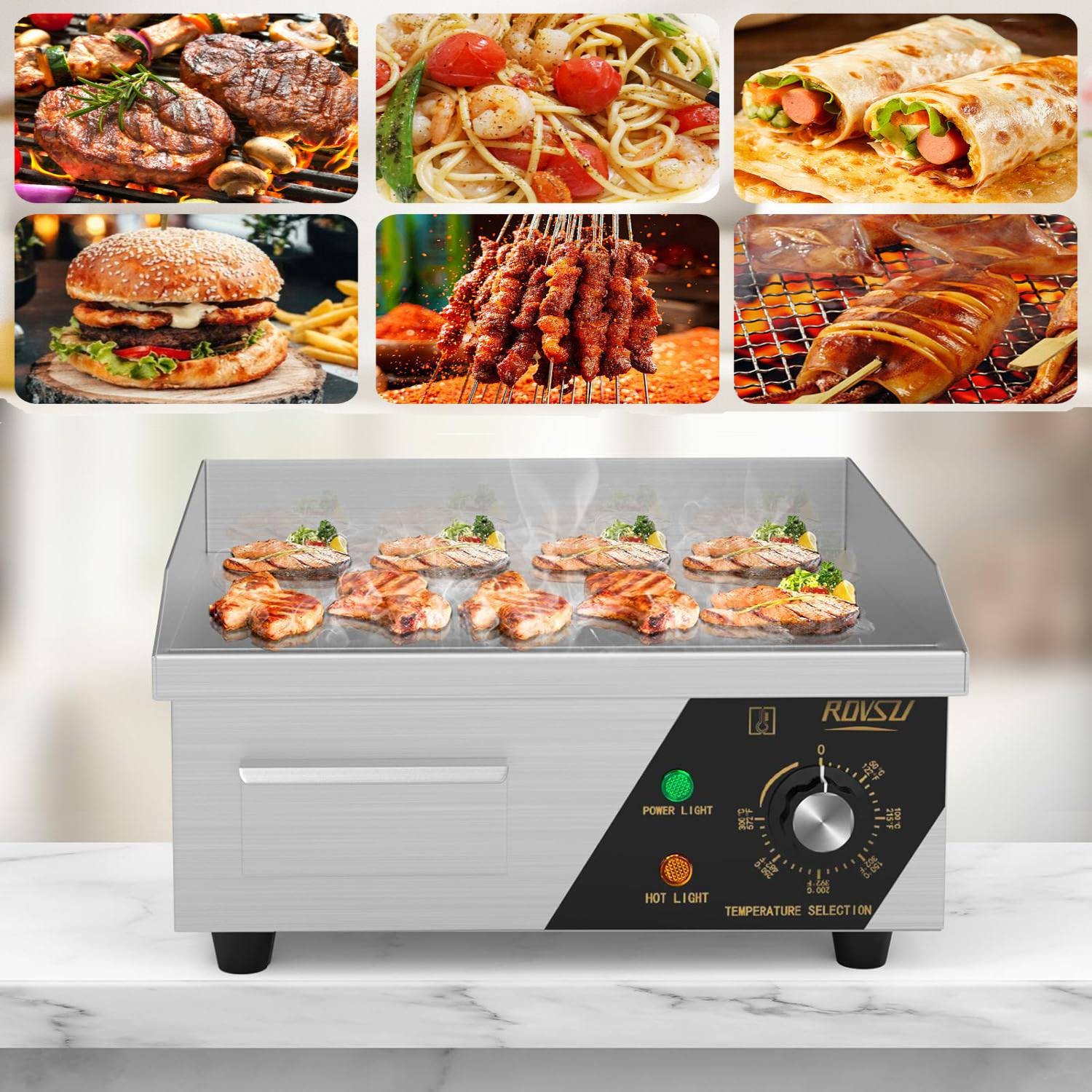 Commercial Electric Griddle,1500W Countertop Flat Top Grill, 14in Griddle Grill