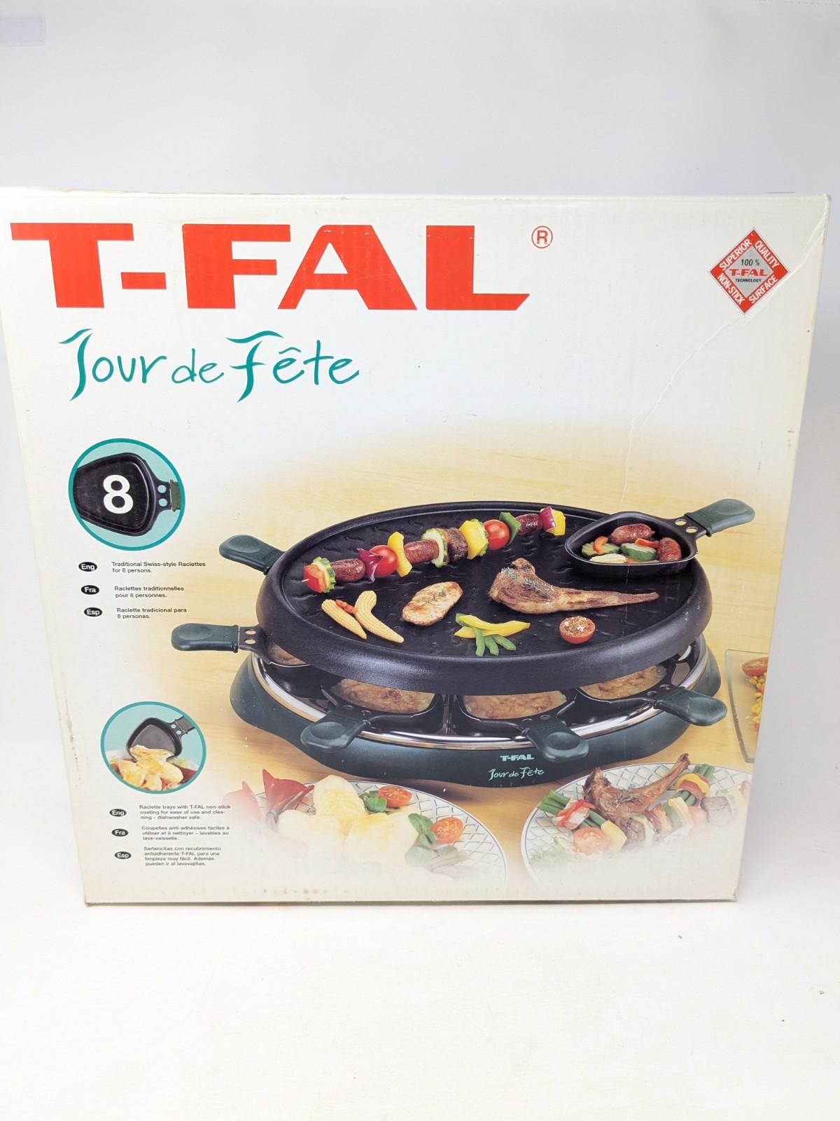 Rare T-Fal Tour De Fete Gourmet Raclette Grill 8 Tray Dinner Party Made n France