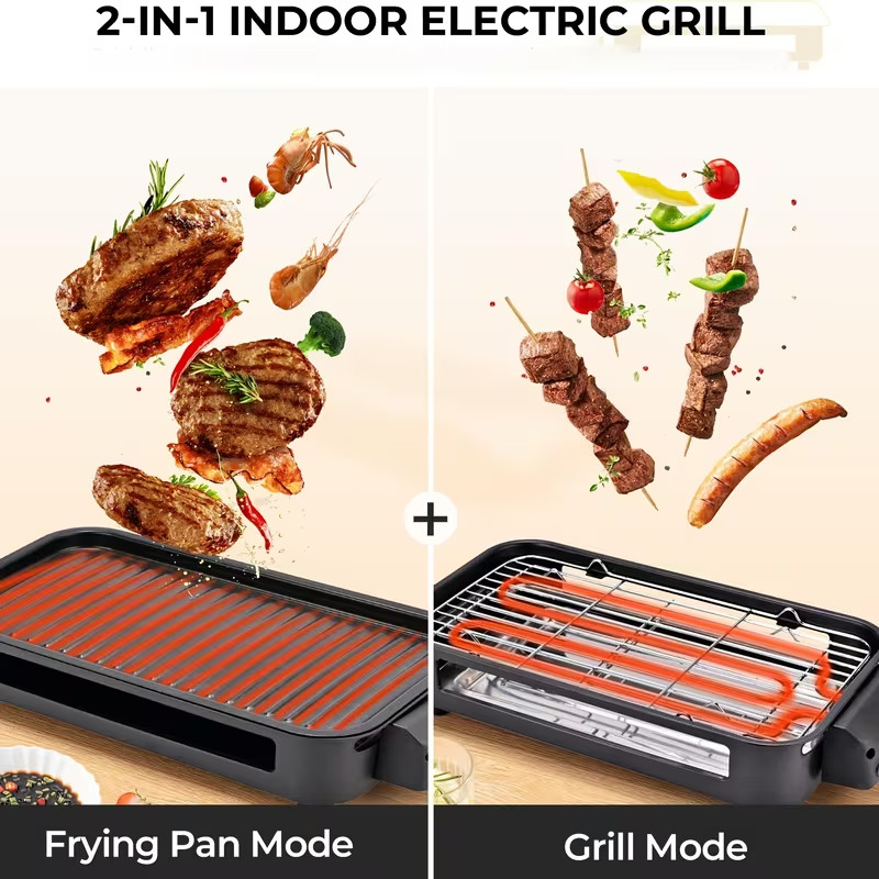Electric Smokeless Grill Griddle Black Double Plates Non-Stick (Black)