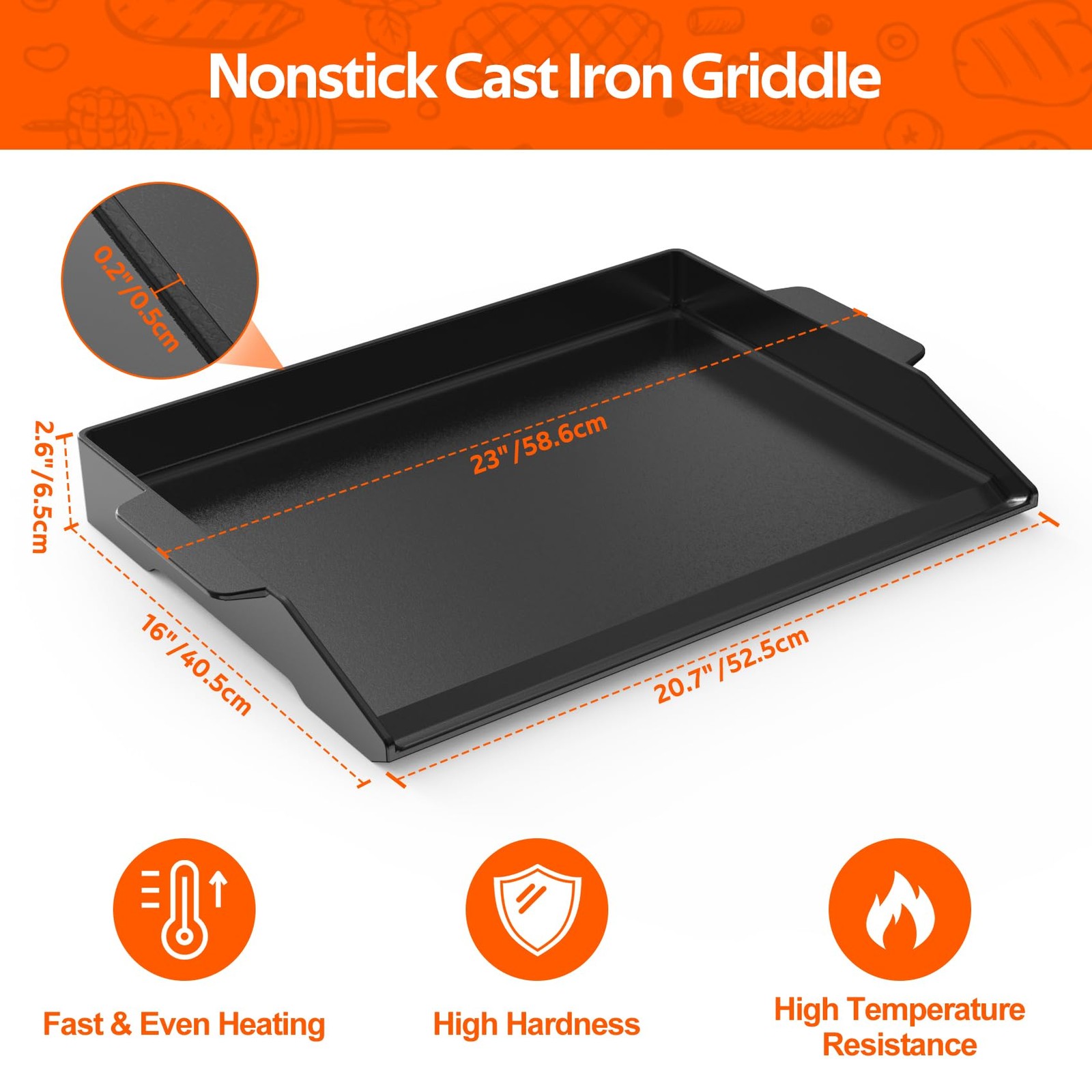 Onlyfire Pre-Seasoned Universal Cast Iron Cooking Griddle, 23″ x 16″