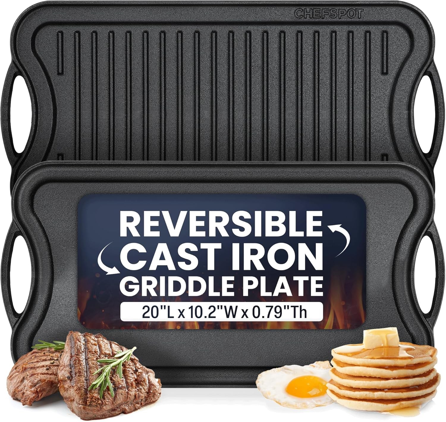 Griddle Pan for Stove Top 20″ Reversible Cast Iron Double Burner Griddle Plate