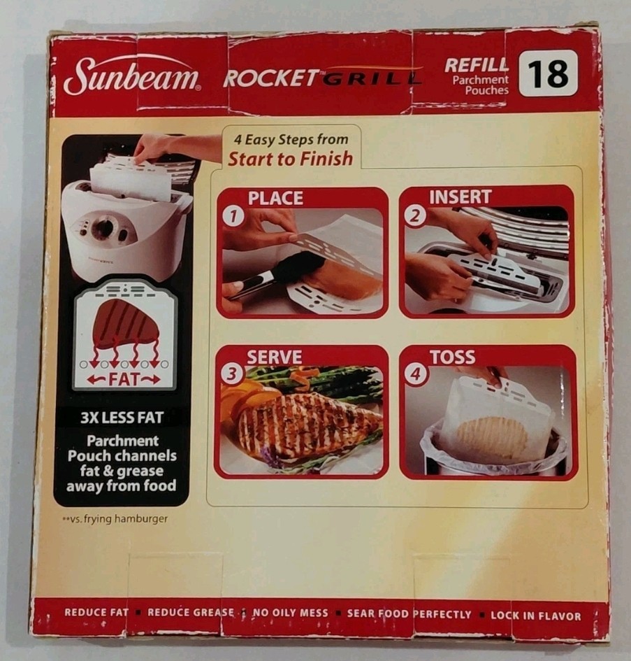 Rocket Grill Pouches Sunbeam Refill 18 Parchment RP18 New Box