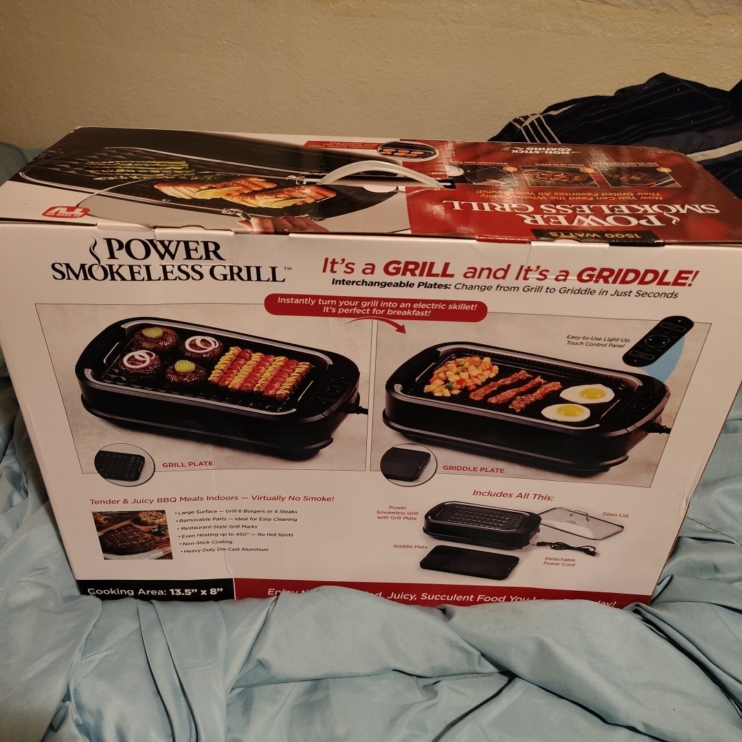 Power Smokeless Electric Grill Power 1500 Grill with Griddle Plate NEW IN BOX