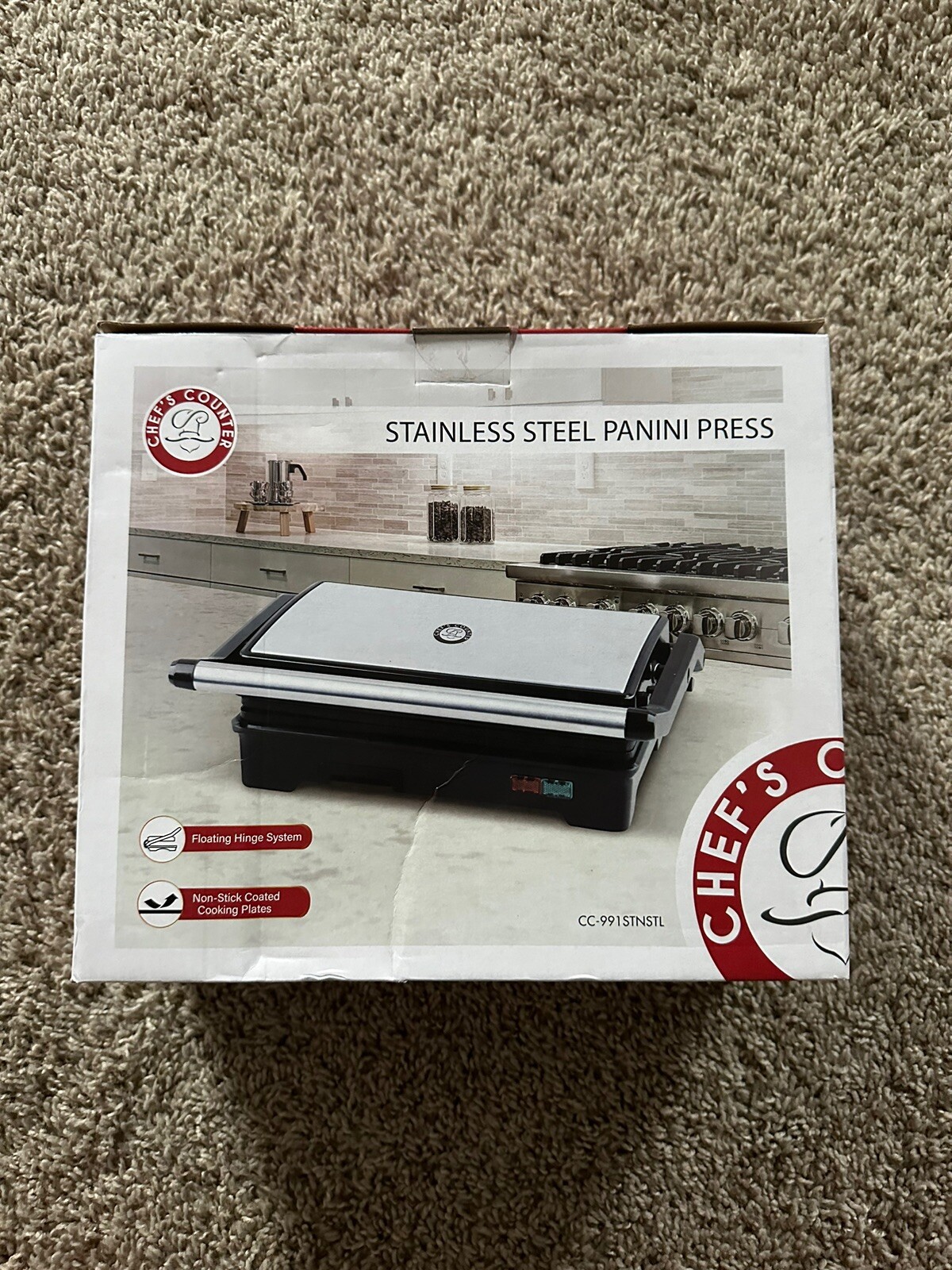 Chef’s Counter Stainless Steel Panini Press NonpStick coated cooking plates