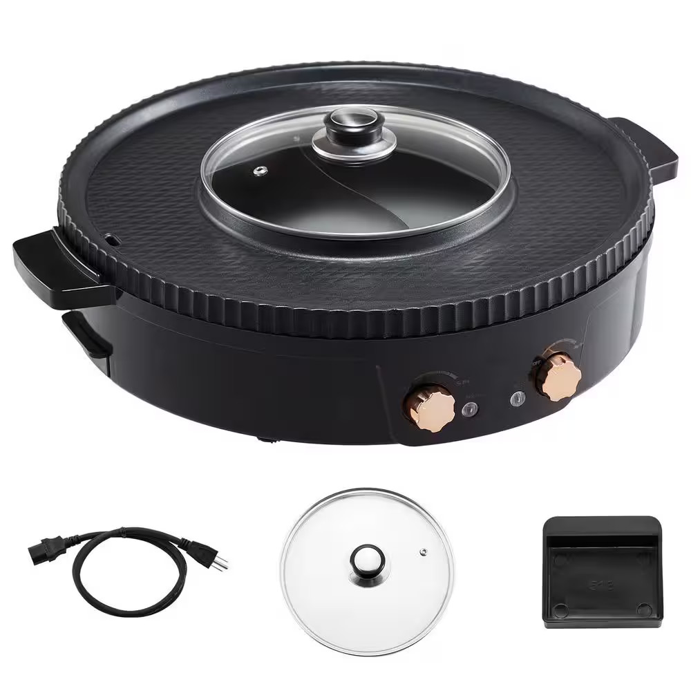 Hot Pot Grill 1800W 2-In-1 Electric Smokeless 258 Sq In. Separate Dual Temperatu