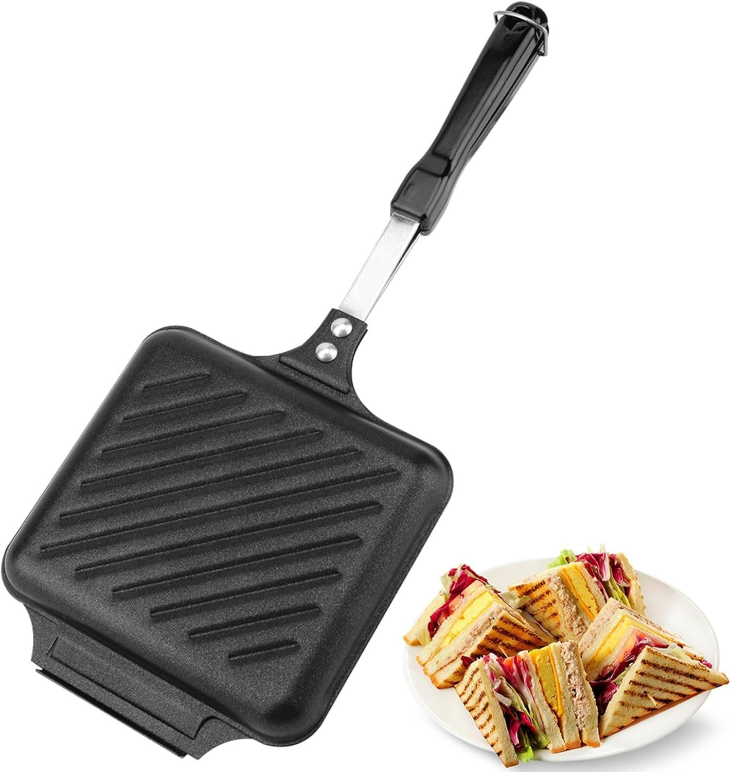 Hot Sandwich Maker, Grilled Maker Non-Stick Double Sided Flip Press Pan