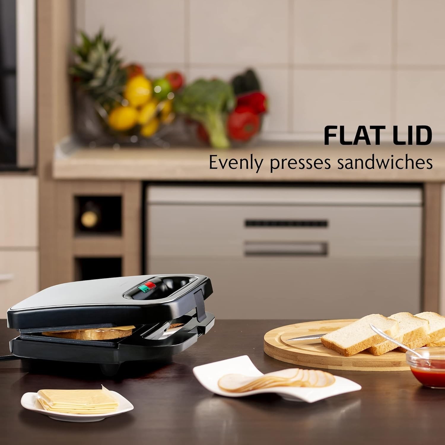 Compact 750W Electric Sandwich Maker with Non-Stick Plates for Quick Meals