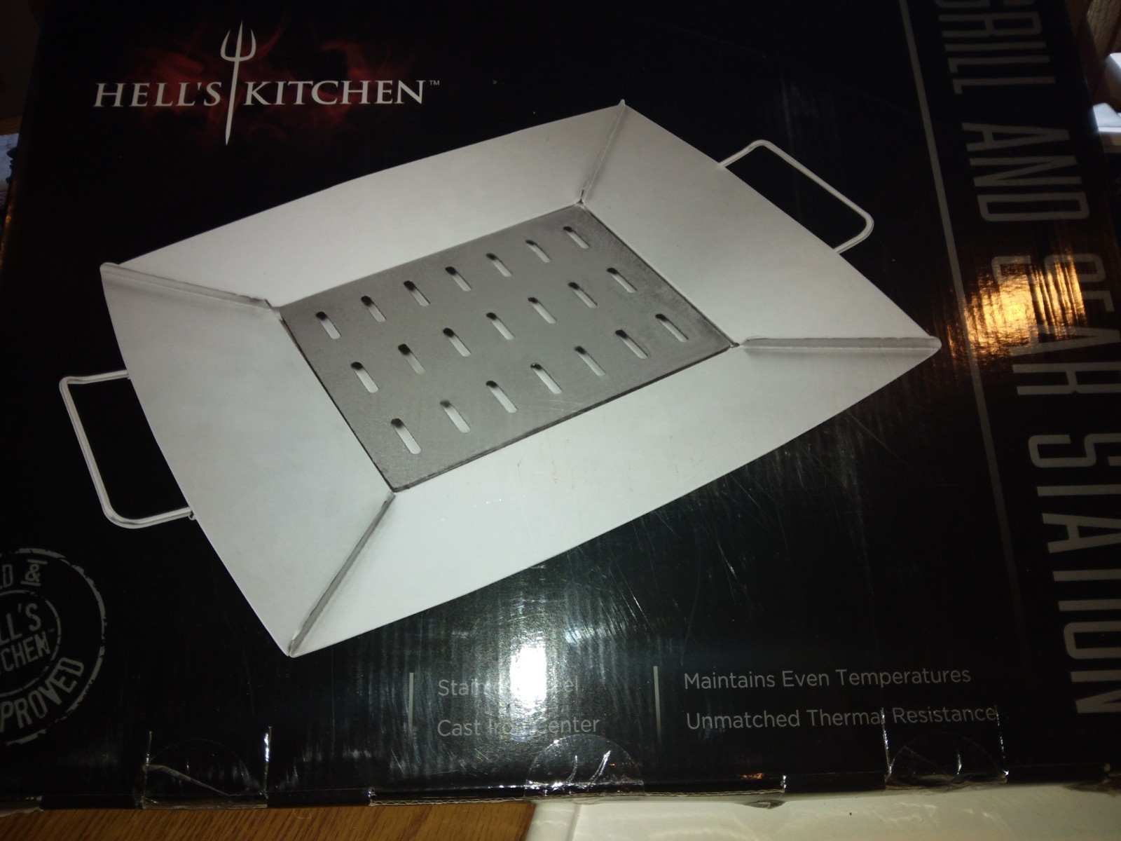 Hell’s Kitchen Grill & Sear Station Stainless Steel BBQ Grilling Pan. I OPEN BOX