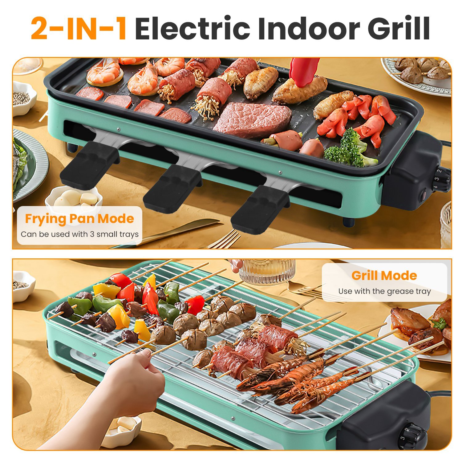 1500W Electric Grill Picnic Grill Net Removable Party Outdoor Plate Dishwasher