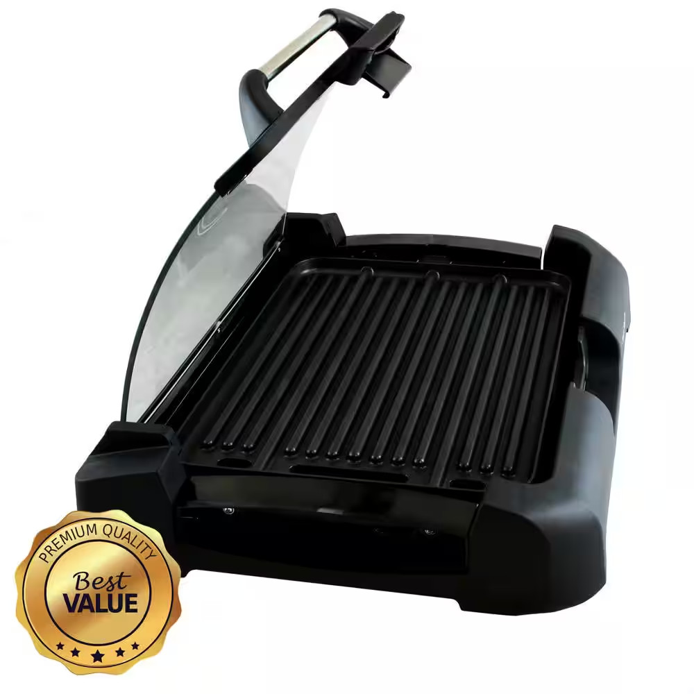 165 Sq. In. Black Reversible Indoor Grill and Griddle with Removable Lid