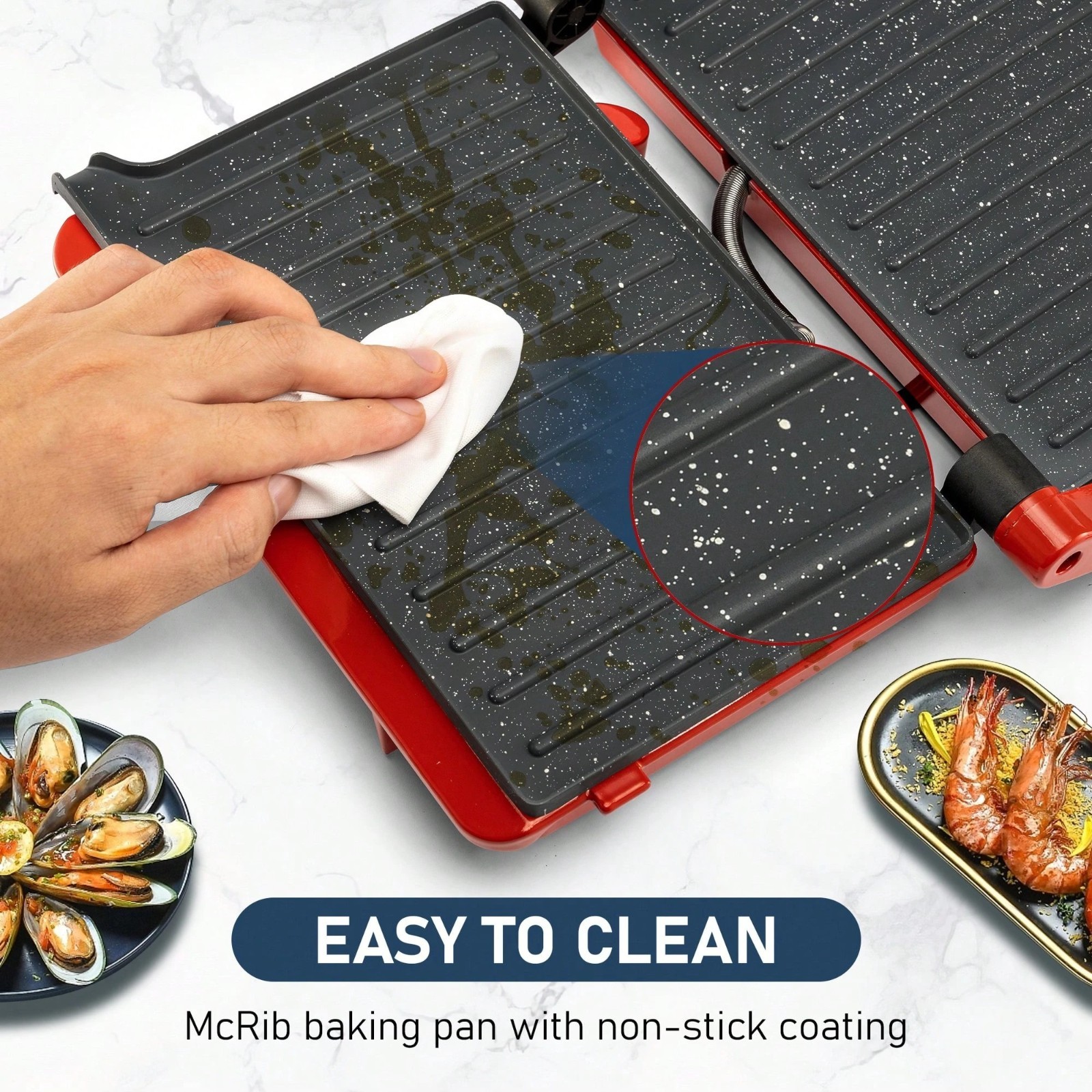 Indoor Electric Grill Sandwich Maker Nonstick Multi-Purpose Grill Pan Red