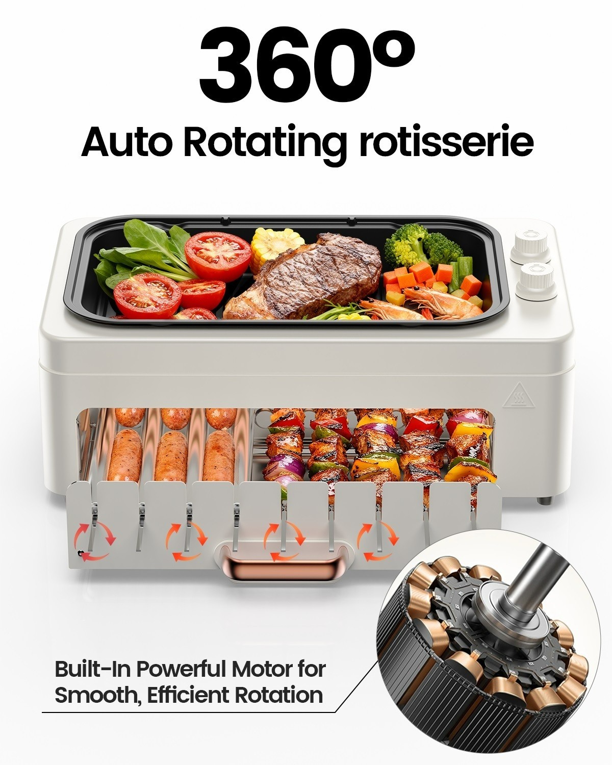 4in1 Indoor Electric Smokeless Grill BBQ with Non-Stick Pan Kabob Skewers hotdog