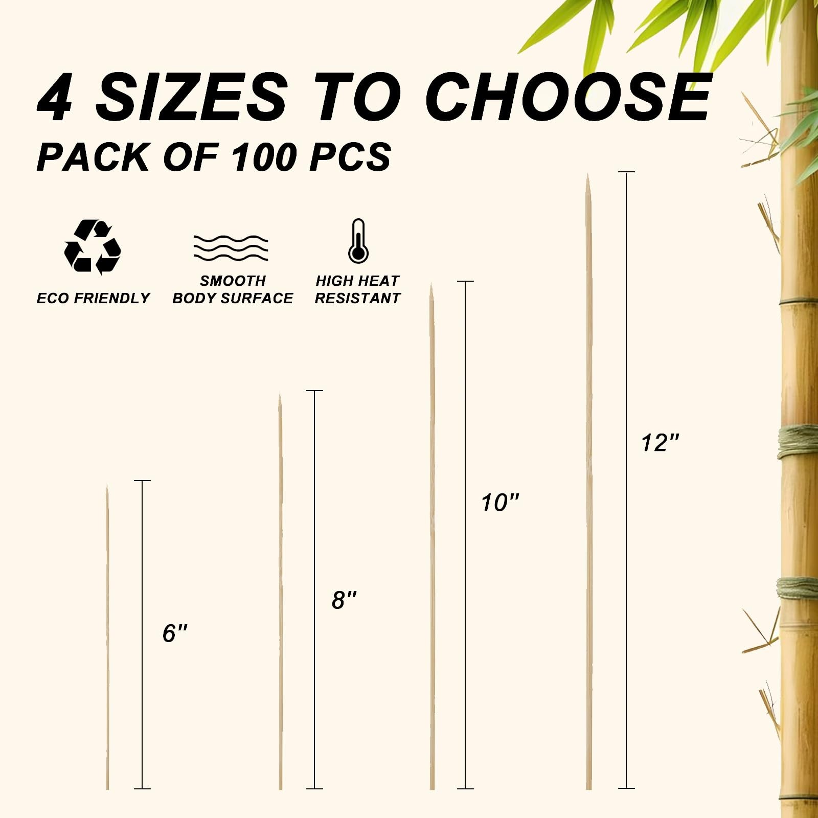DaTpuik 8 inch Natural Bamboo Skewers for Barbecue 8 inch,