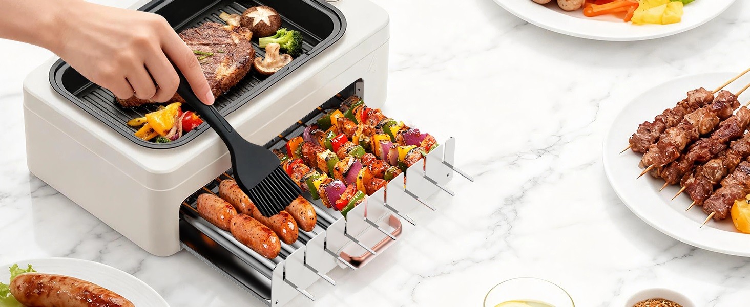 4-in-1 Electric Indoor Grill Smokeless for Home,Countertop Electric Grill with