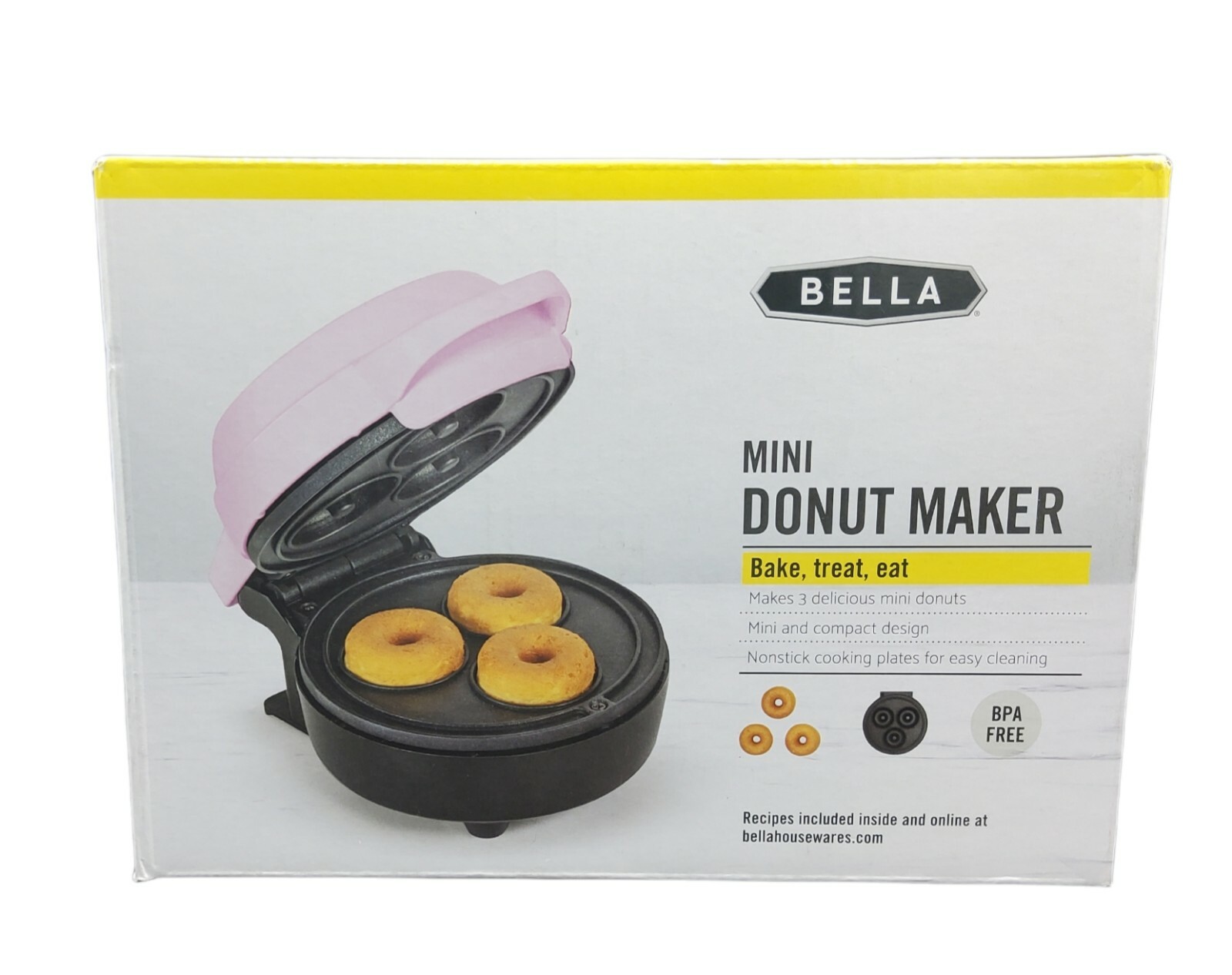 Bella Mini Donut Maker Baker Pink Nonstick Model GH-6201D Compact 350W New