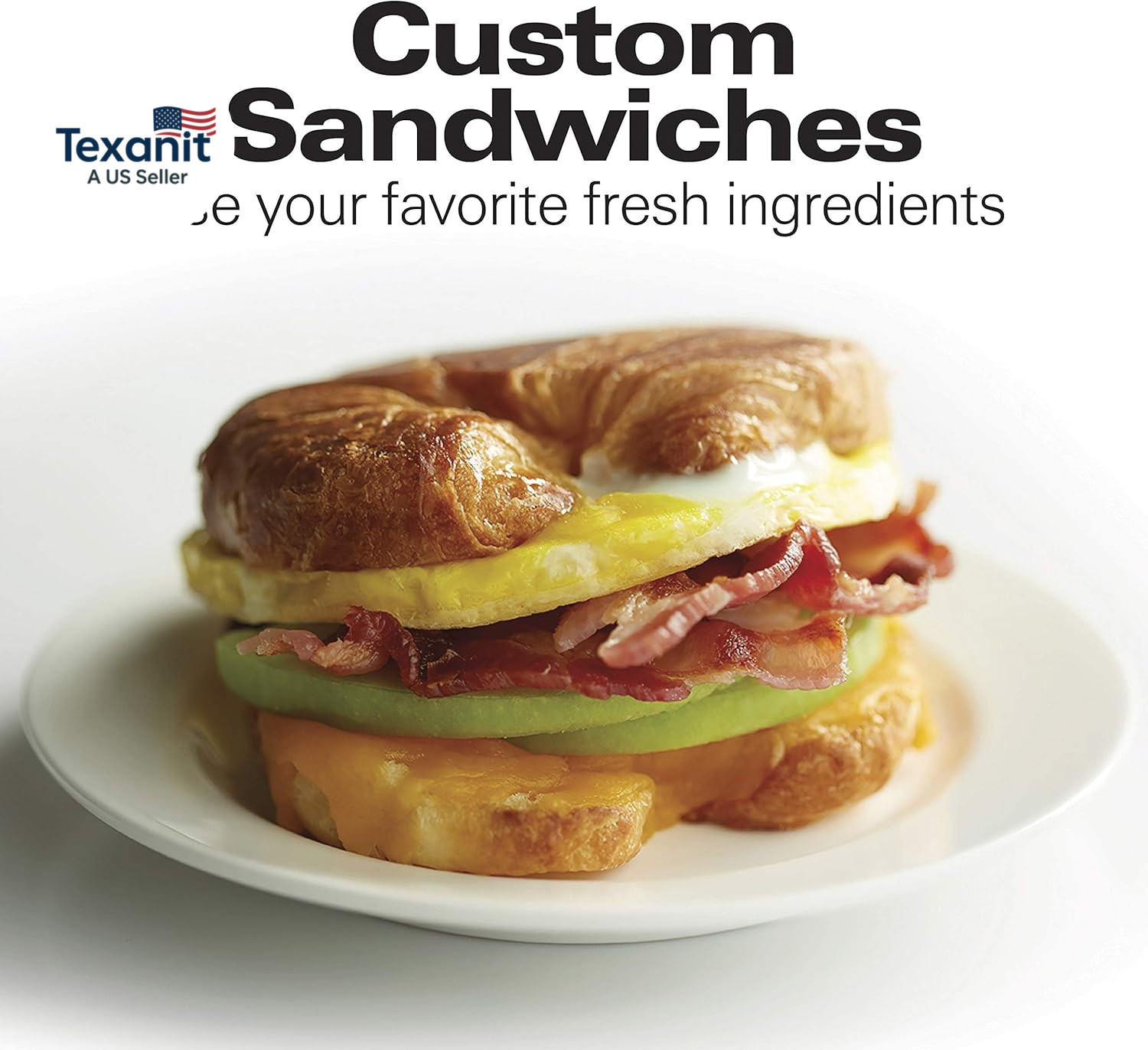 Breakfast Sandwich Maker with Egg Cooker Ring, Customize Ingredients, Perfect fo
