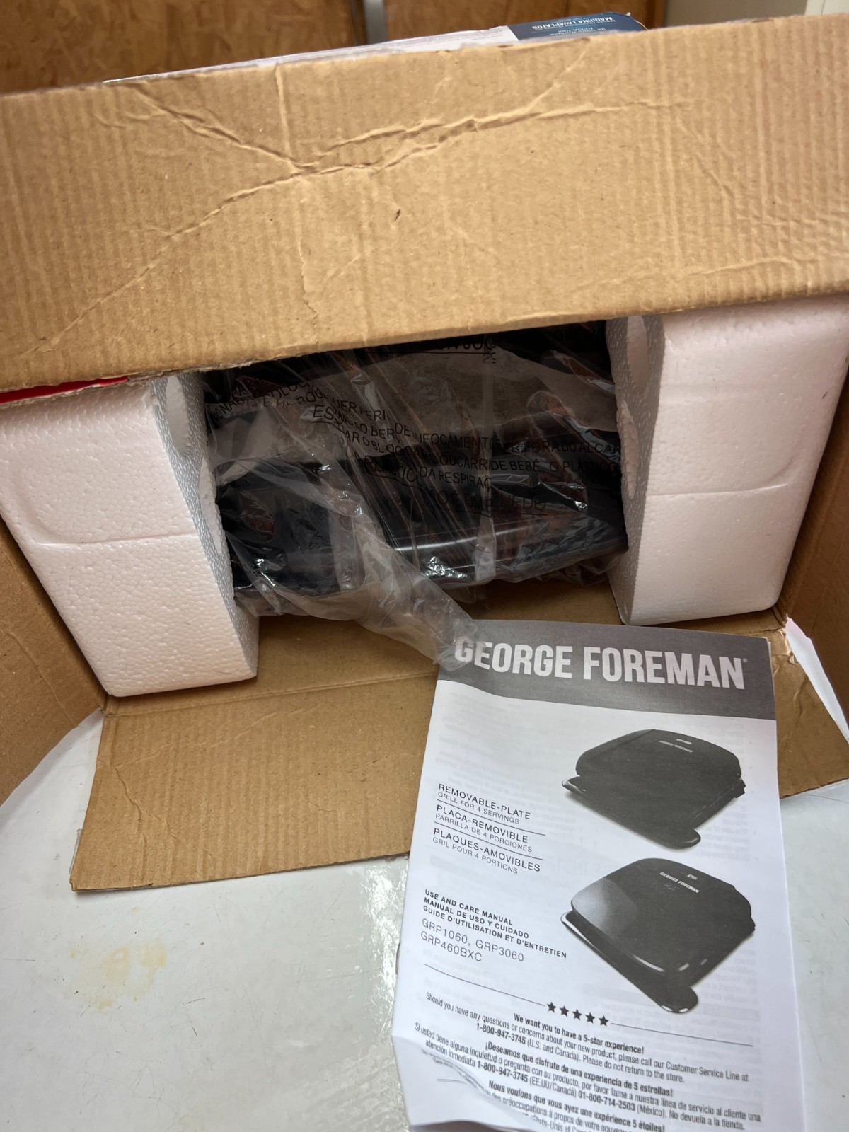 Foreman Family Size Electric Indoor Grill & Panini Press Black Removable Plates