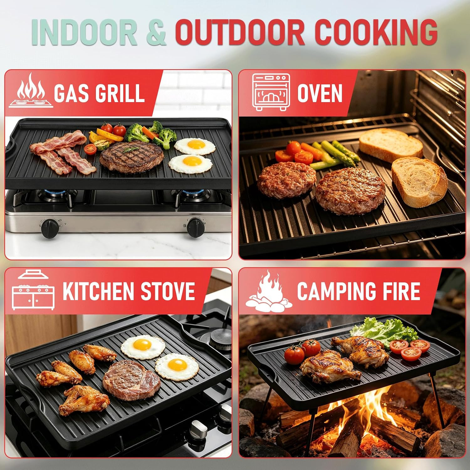 24″ X 16″ Reversible Cast Iron Griddle for Camp Chef, Stove Top Accessories | Fl