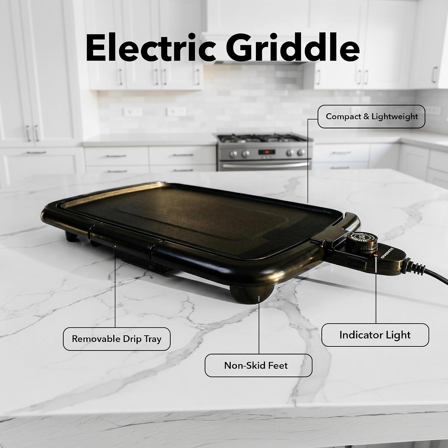 Electric Griddle 16″x10″ Non-Stick Plate with Adjustable Temperature Control