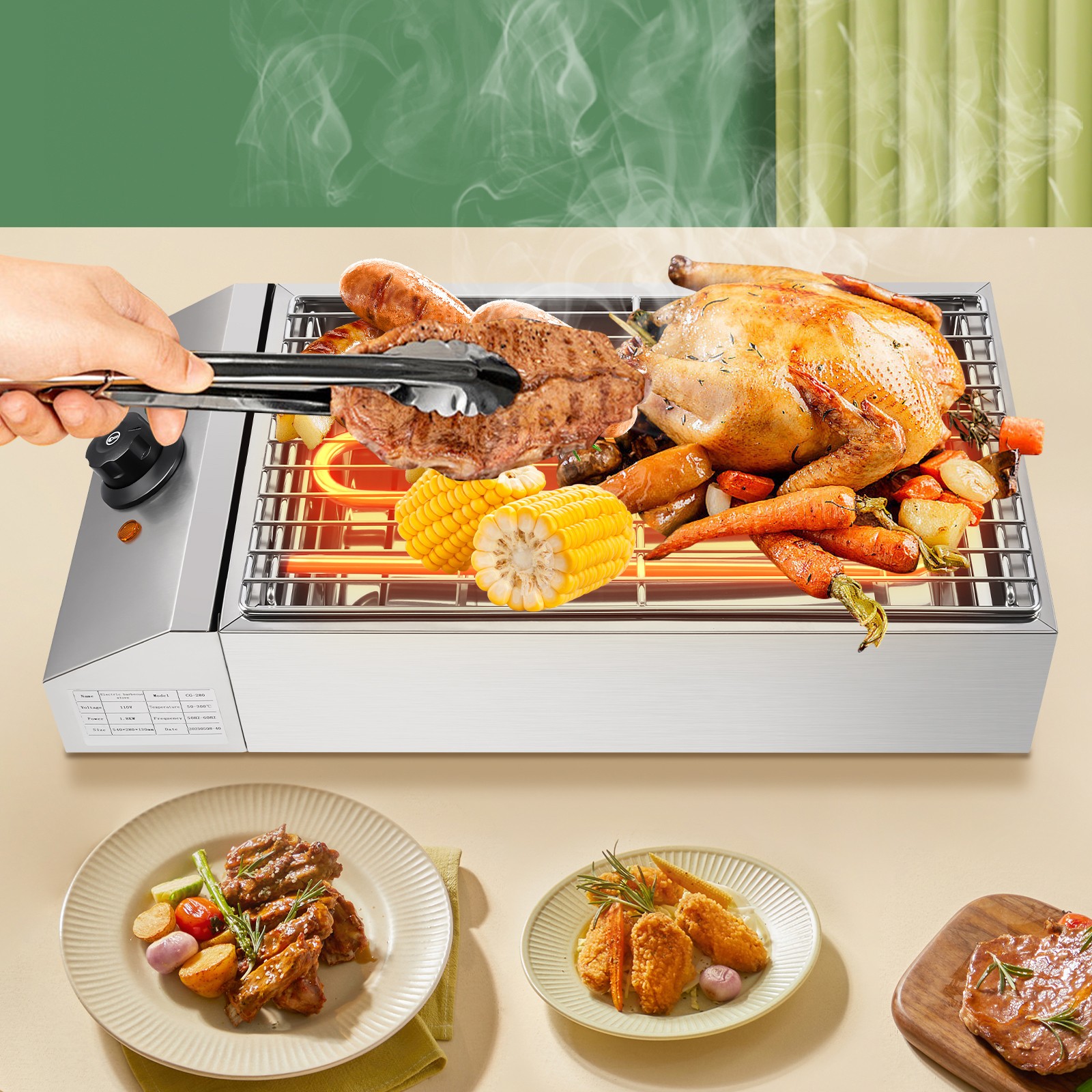 Portable Commercial Electric BBQ Grill Smokeless Barbecue Cooking Grill 1800W US