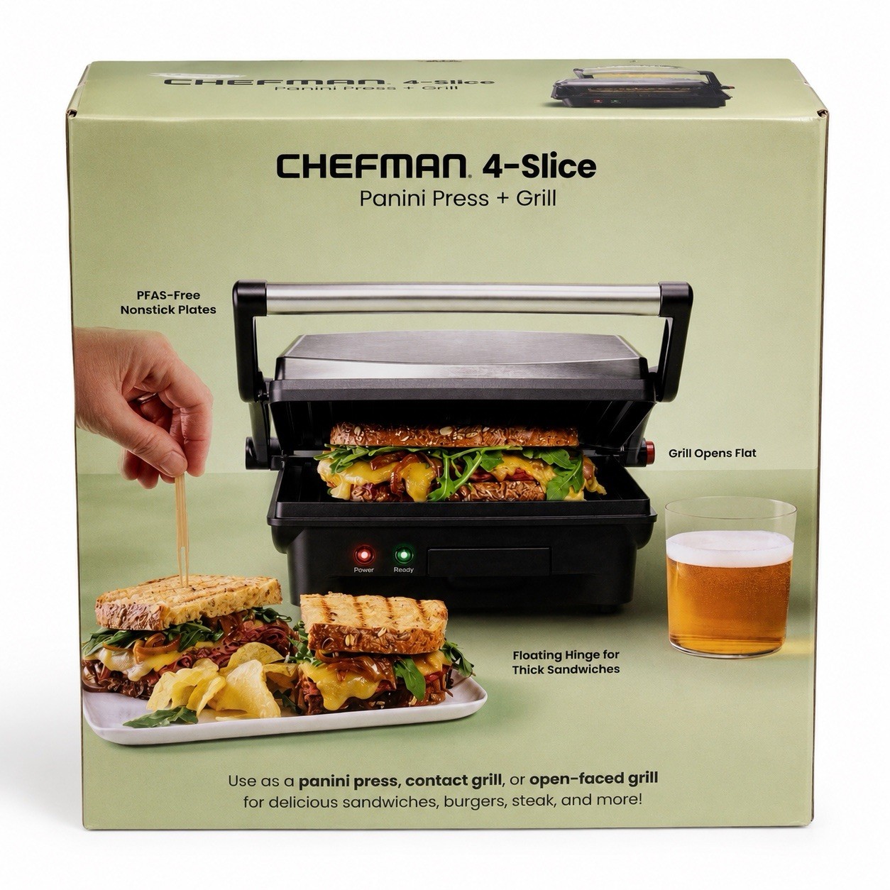Chefman 4-Slice Panini Press Grill & Gourmet Sandwich Maker Non-Stick Plates