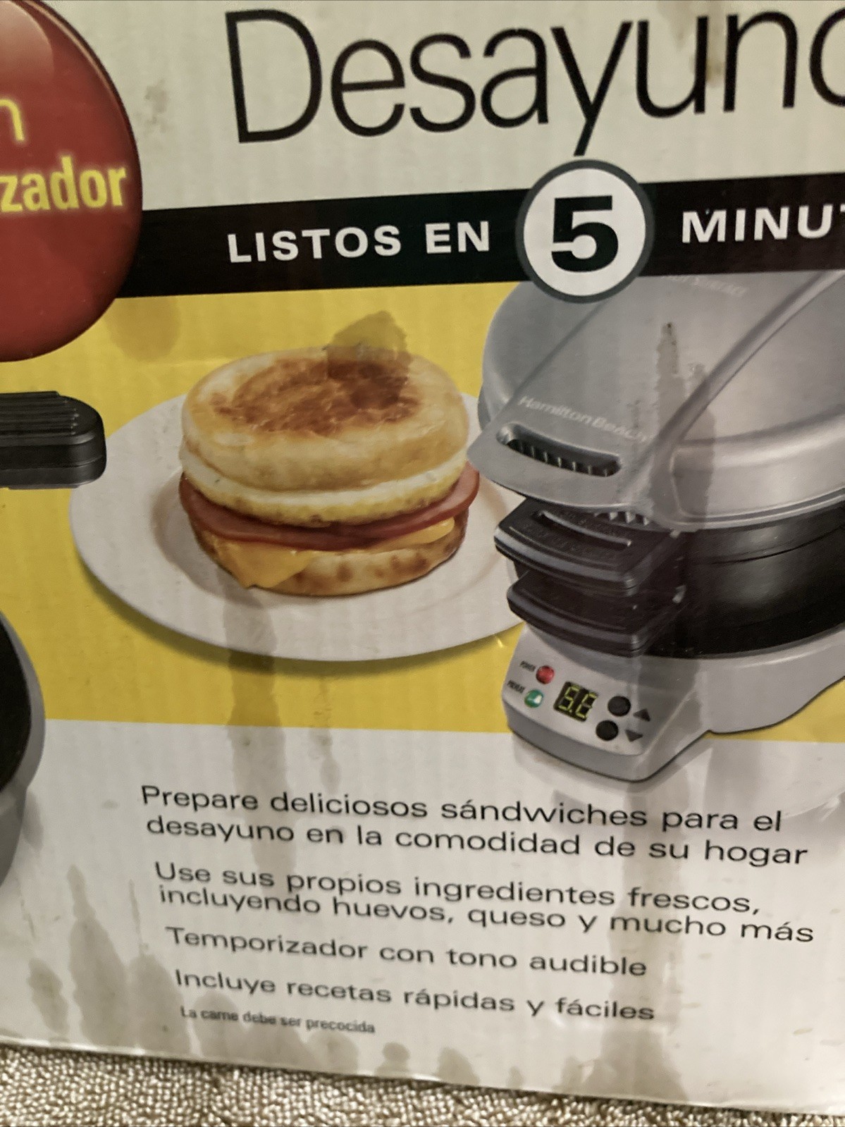 Hamilton Beach Breakfast Sandwich Maker Timer Nonstick Egg Muffin Bacon 25478
