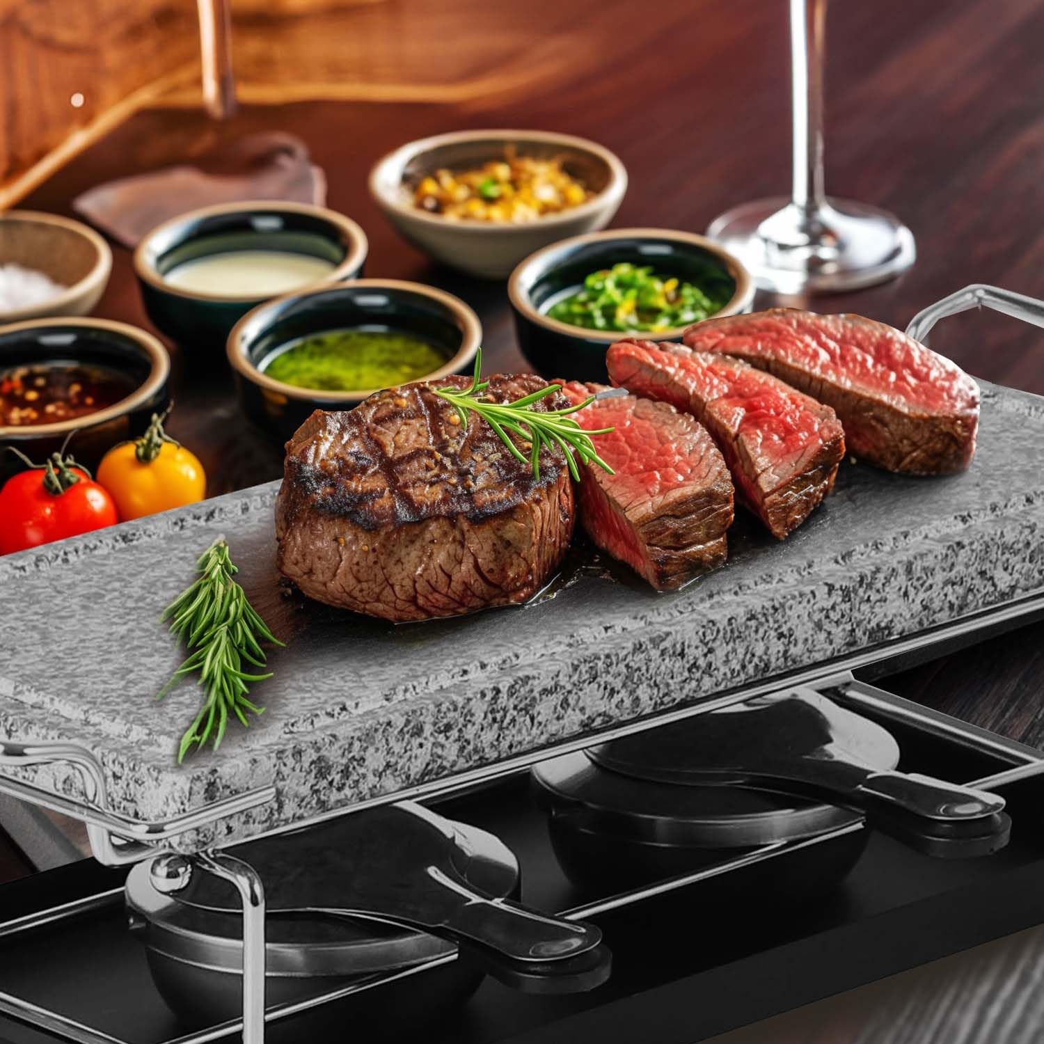 Hot Stone Steak Cooking Set, Stone Plate with Tray & Rack