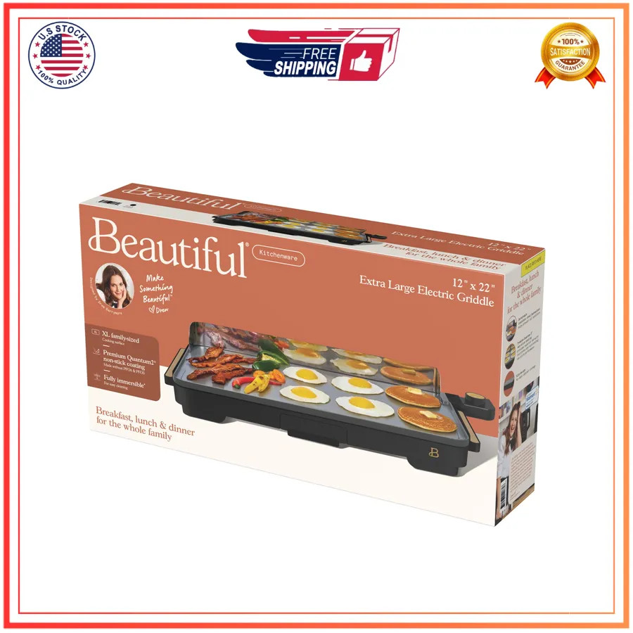 Beautiful Drew Barrymore 12×22 XL Electric Griddle Nonstick Black Sesame