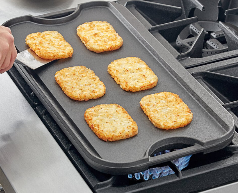 21″ x 11″ Pre-Seasoned Reversible Cast Iron Griddle and Grill Pan with Handles