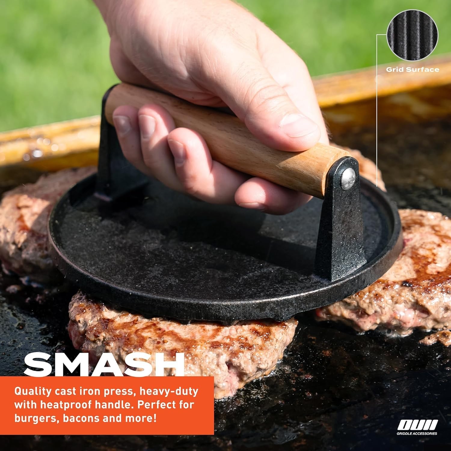 Flat Top Griddle Accessories Set for Griddle, Cast Iron w 12 In Round Heavy Duty
