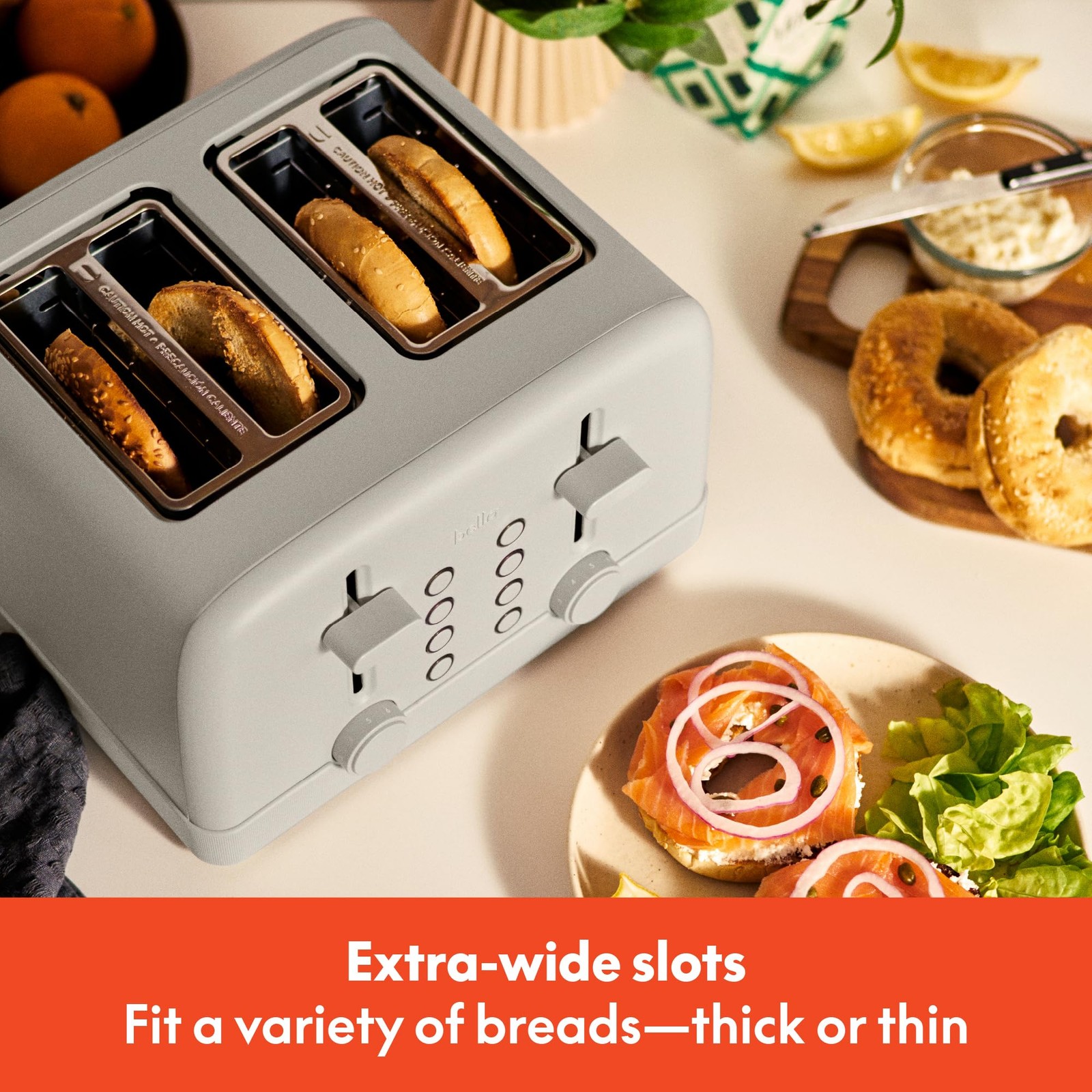 bella 4 Slice Toaster, 6 Setting Shade Control with Reheat & 4 Slice, Oatmilk