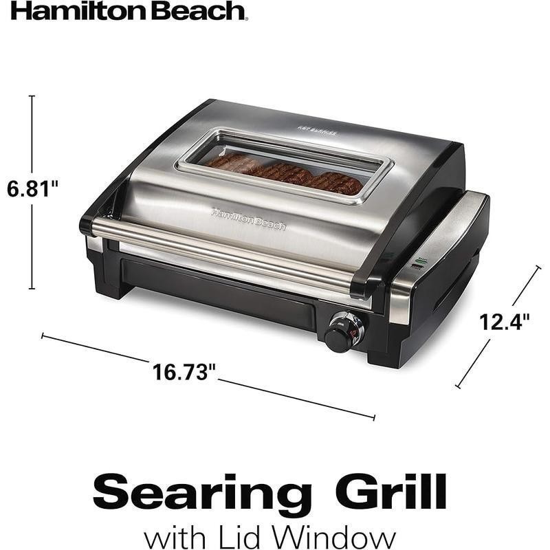 Electric Indoor Searing Grill with Viewing Window Adjustable Temperature Control