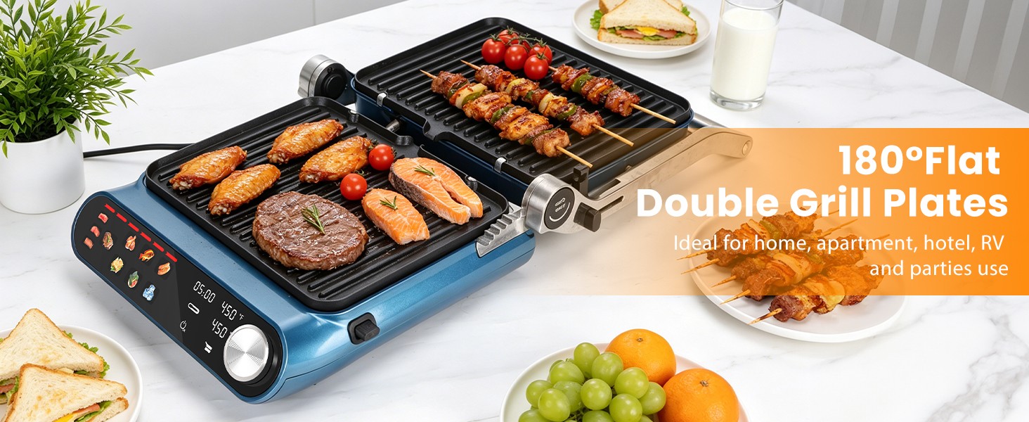 7-in-1 Panini Press Sandwich Maker, 1500W Electric Indoor Grill with LED Touch