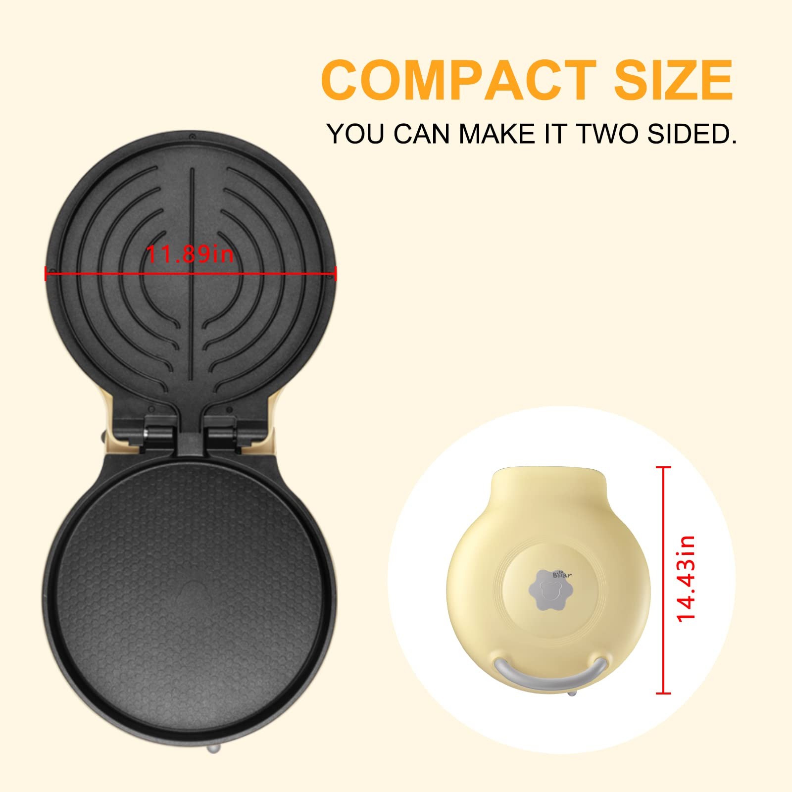 Bear 11.8” 1500W Electric Smokeless Indoor Grill DBC-C15E3 Yellow