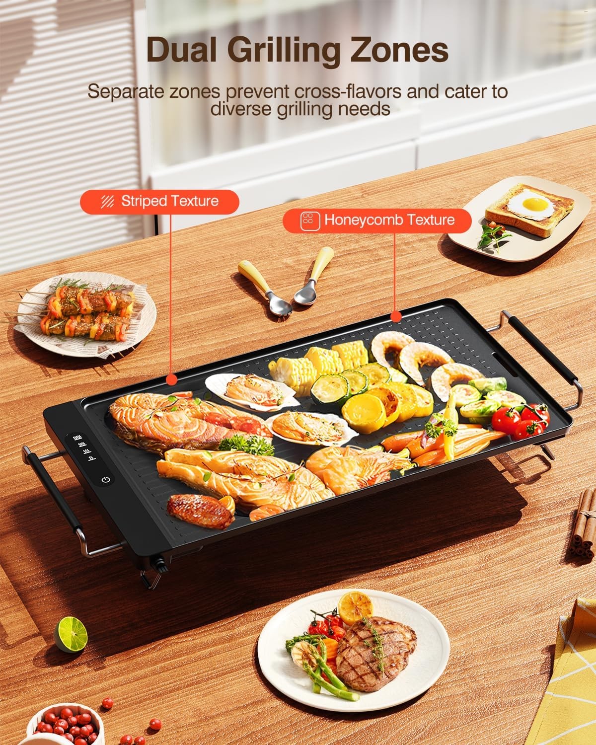 Electric Griddle 1300W Fast Heating 18×10″ Nonstick Plate – Removable Touch