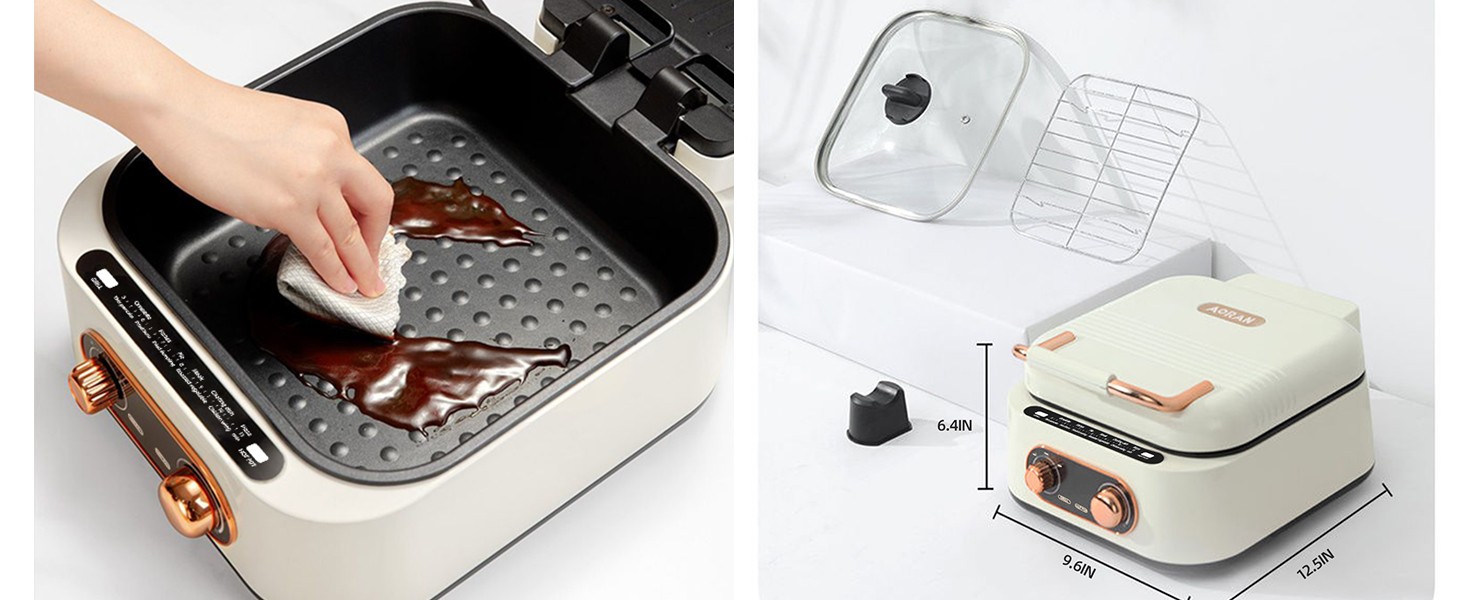 AORAN 7-in-1 Electric Griddle with Non-Stick Coating, Smokeless Grill for
