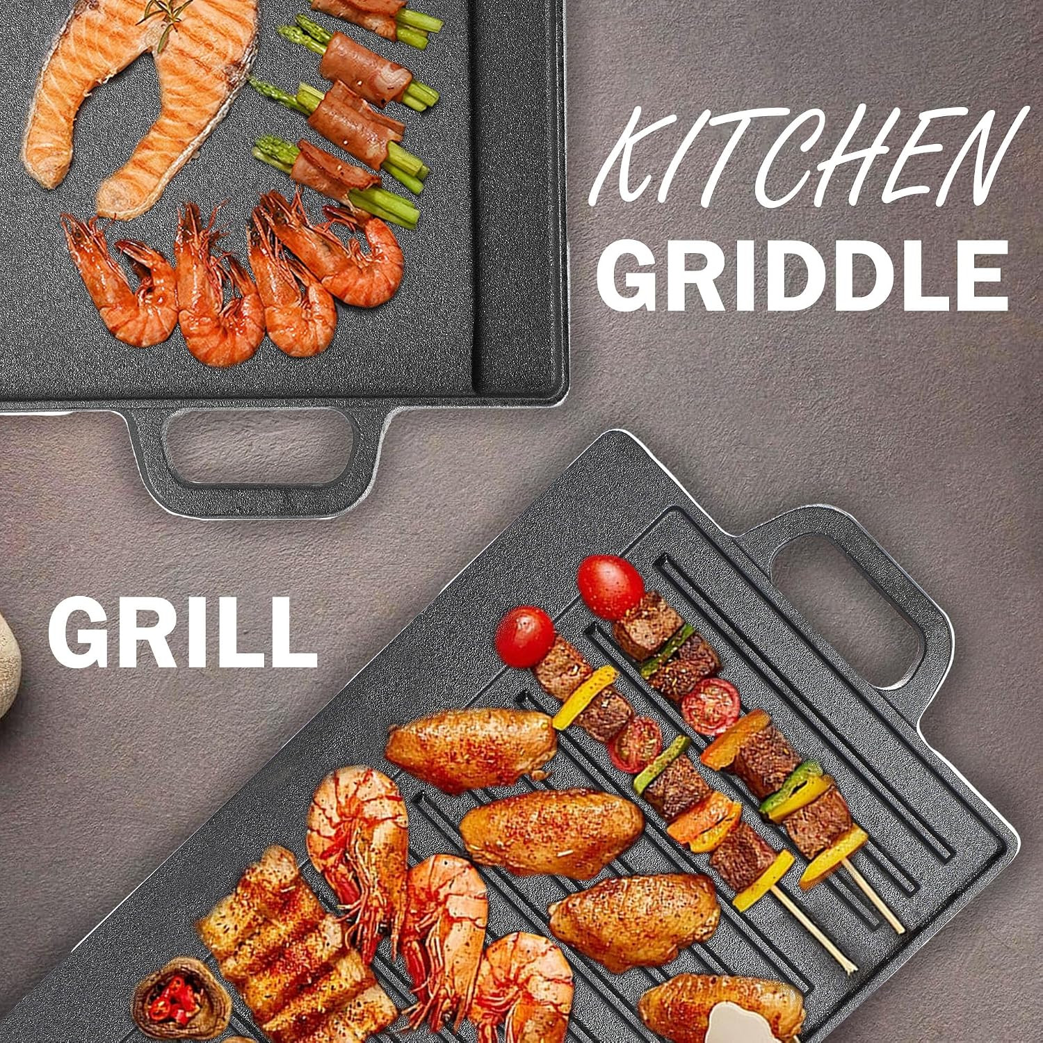 Cast Iron Griddle Skillet for Stove Top and Gas Grill – Flat Top Grill and Rever