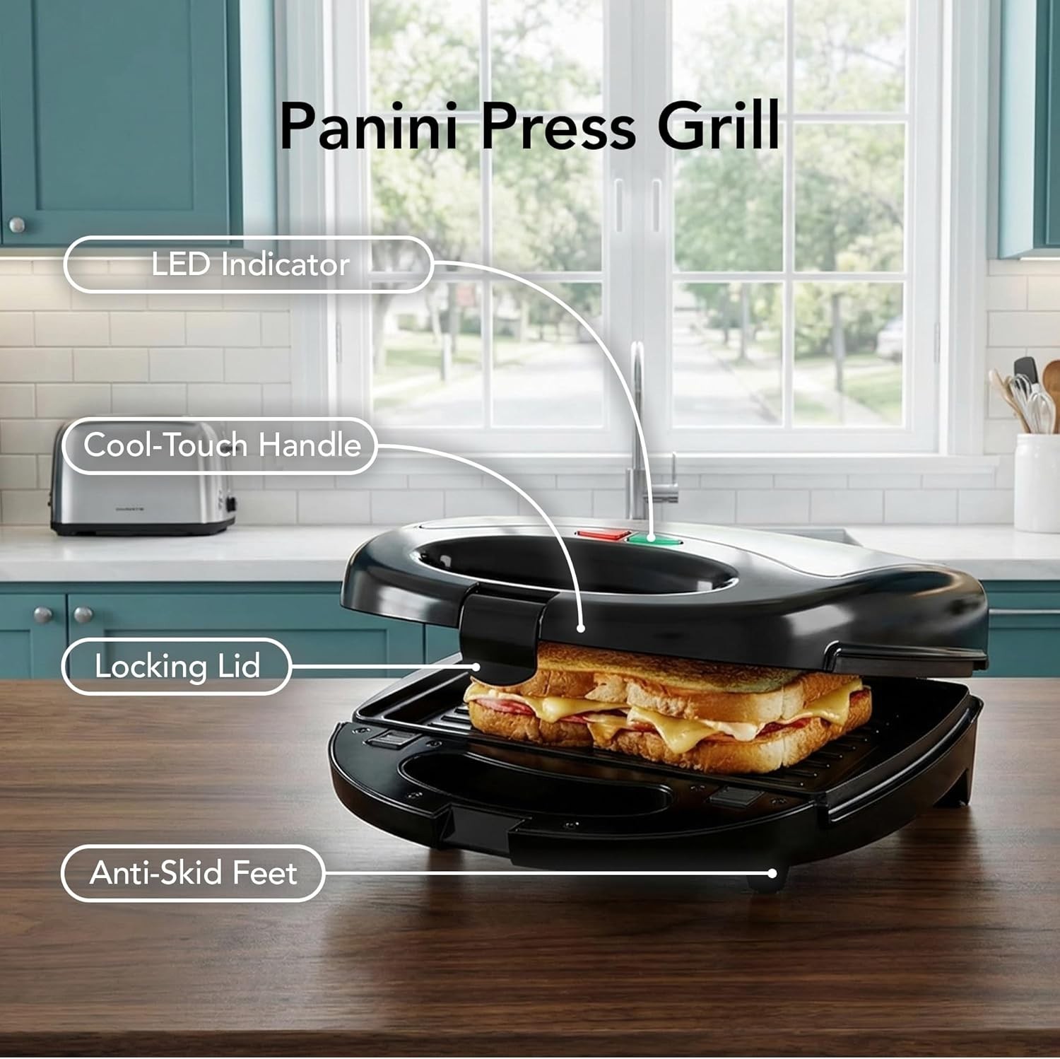 750 Watts Versatile Sandwich Maker & Waffle Iron with Cool-Touch Handle – Black