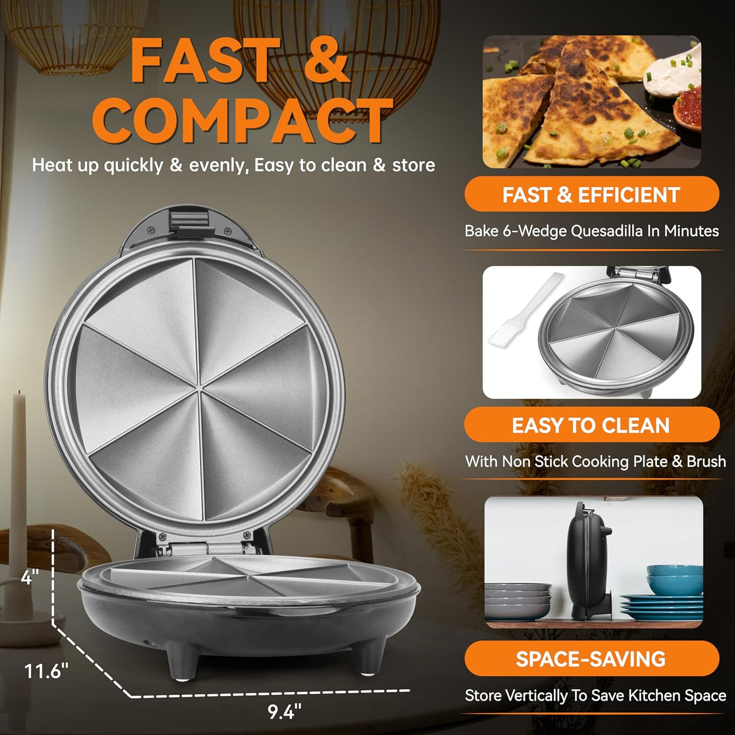 Electric Quesadilla Maker with Extra Stuffing Design, 9.5 Inch with Easy Slice 6