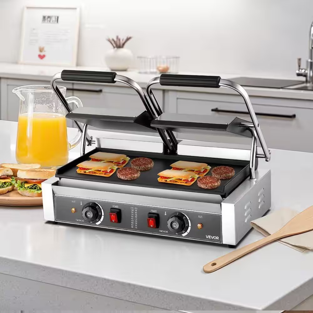 3,600 W Commercial Panini Grill, Electric Sandwich Maker, Stainless Steel Double